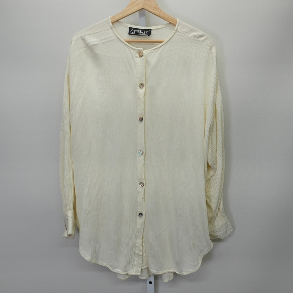 Vintage Karen Kane Cream Textured Button Down Blouse Long Sleeve Tunic